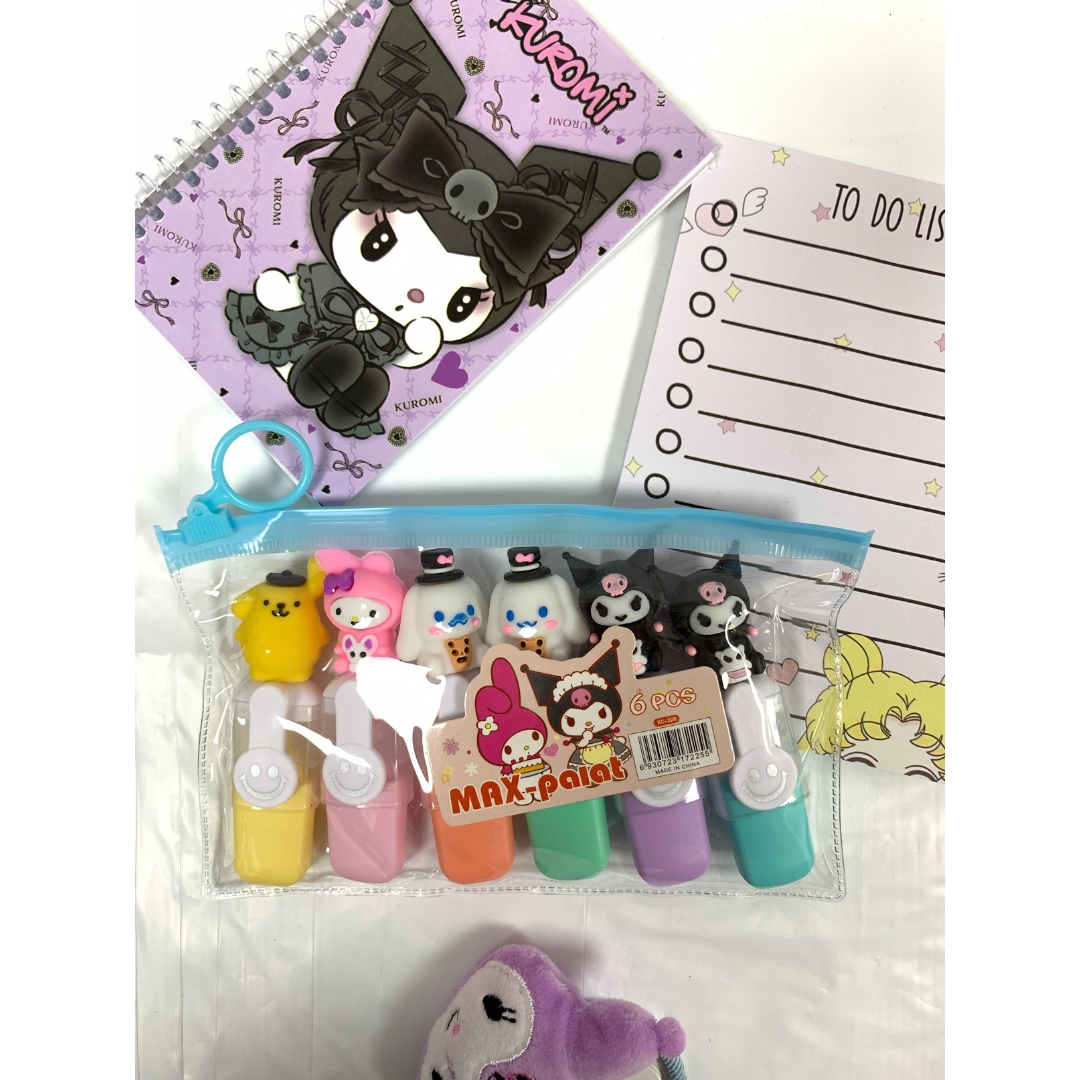 Toptan%20Kuromi%20Fosforlu%20Kalem%206lı%20Set%20Şeffaf%20Çantalı
