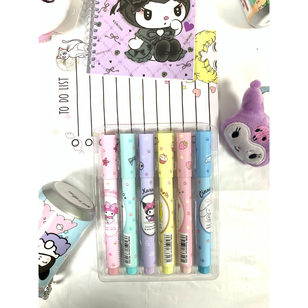 Toptan%20Sanrio%20Kuromi%206lı%20Fosforlu%20Kalem%20Seti