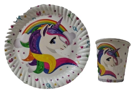 Toptan Unicorn Temalı Tabak Bardak Seti 8li