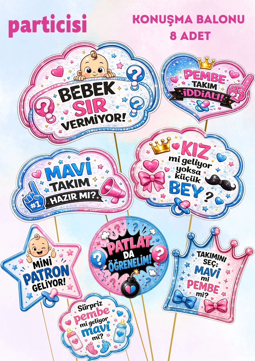 Toptan Konuşma Balonu Cinsiyet Partisi 8 adet