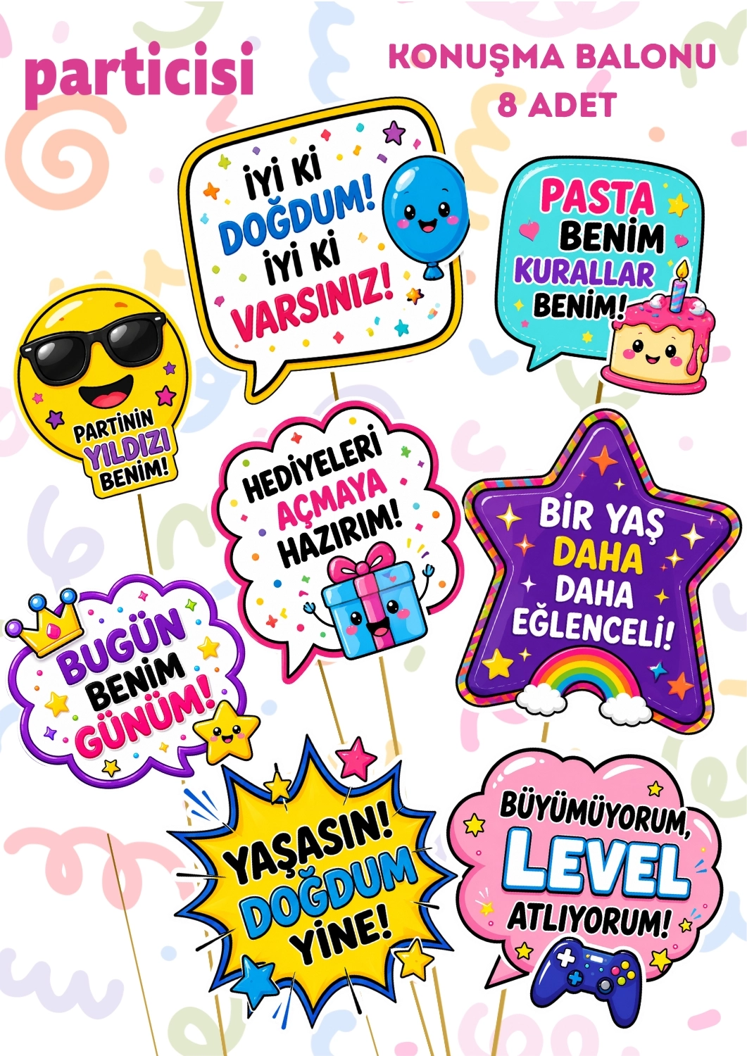 Toptan Konuşma Balonu Doğum Günü Çocuk 8 adet