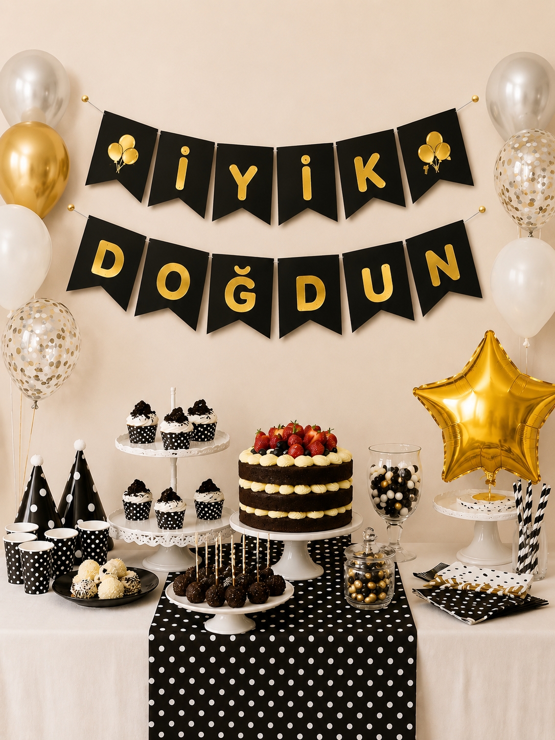 Toptan Siyah Üzeri Gold İyi Ki Doğdun Banner