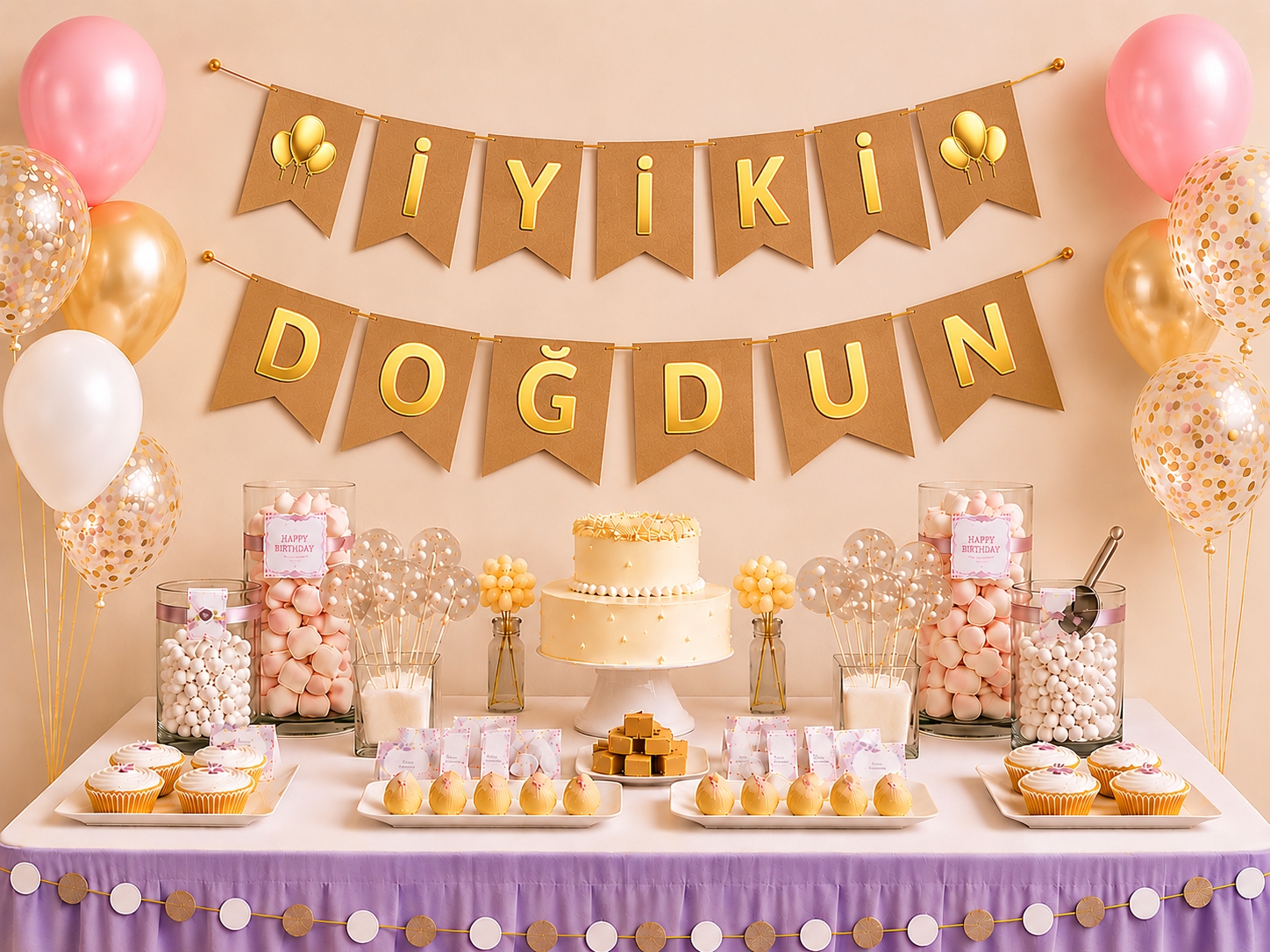 Toptan Kraft Üzeri Gold İyi Ki Doğdun Banner