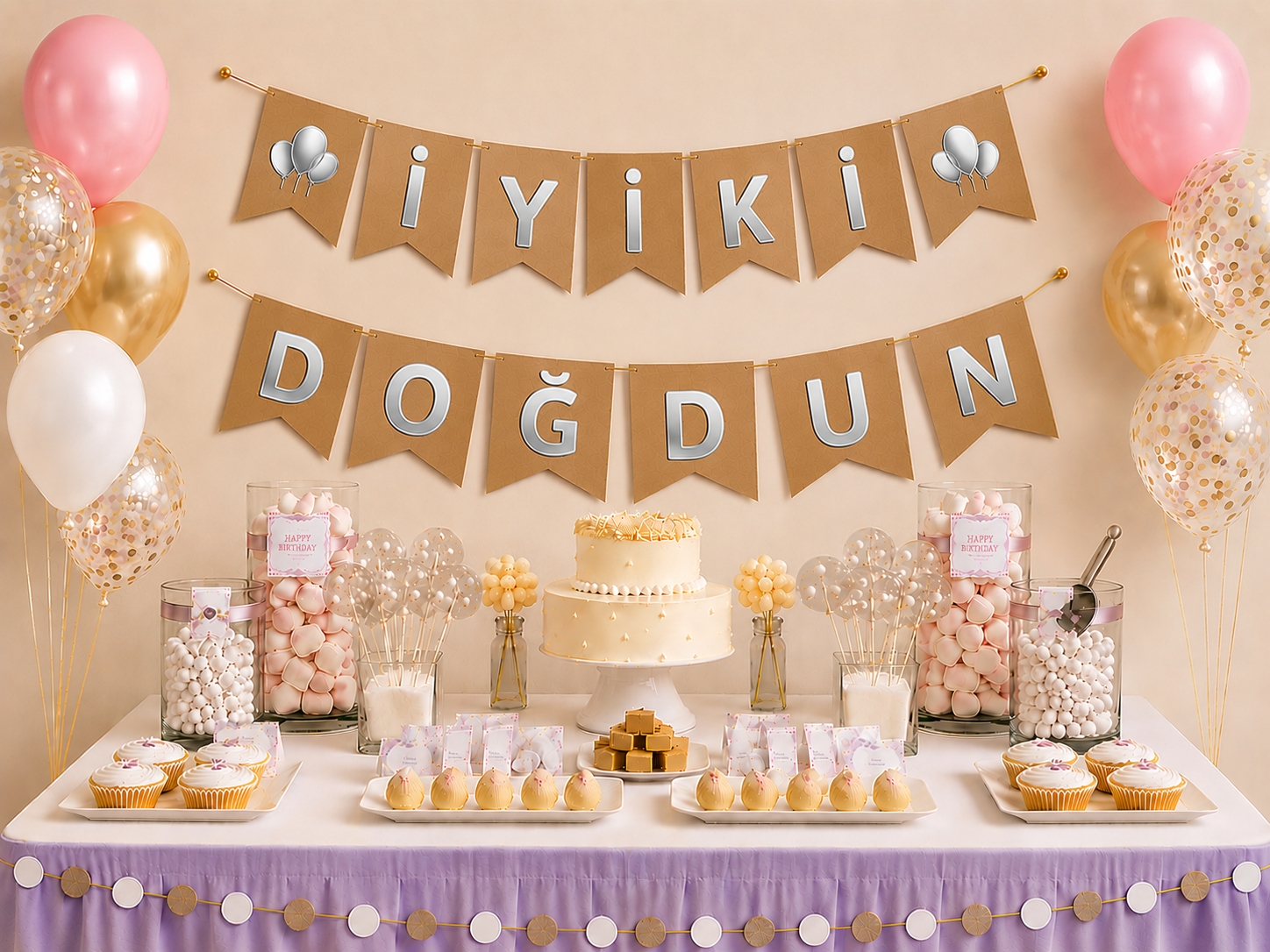 Toptan Kraft Üzeri Gümüş İyi Ki Doğdun Banner