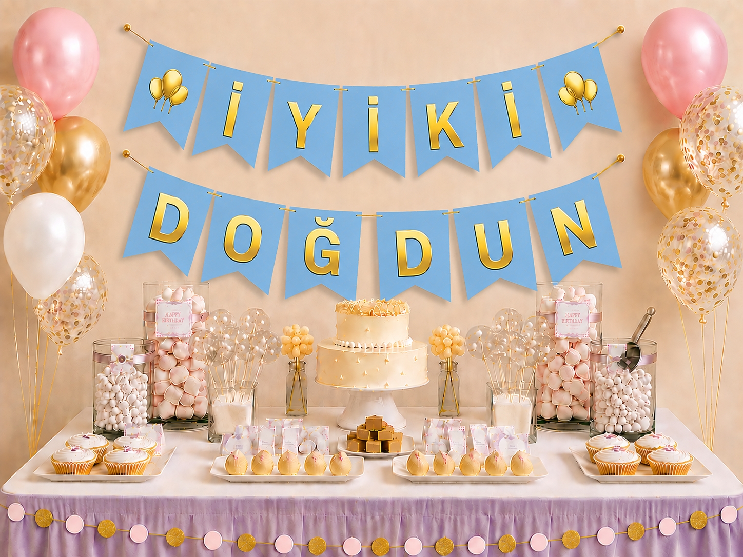 Toptan Mavi Üzeri Gold İyi Ki Doğdun Banner