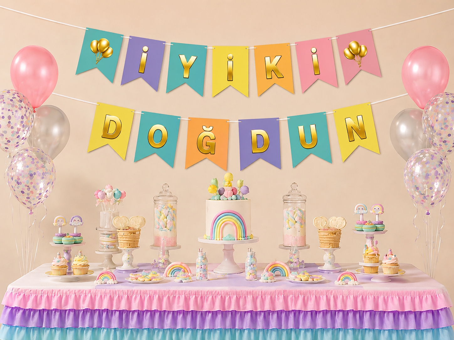 Toptan Makaron Üzeri Gold İyi Ki Doğdun Banner