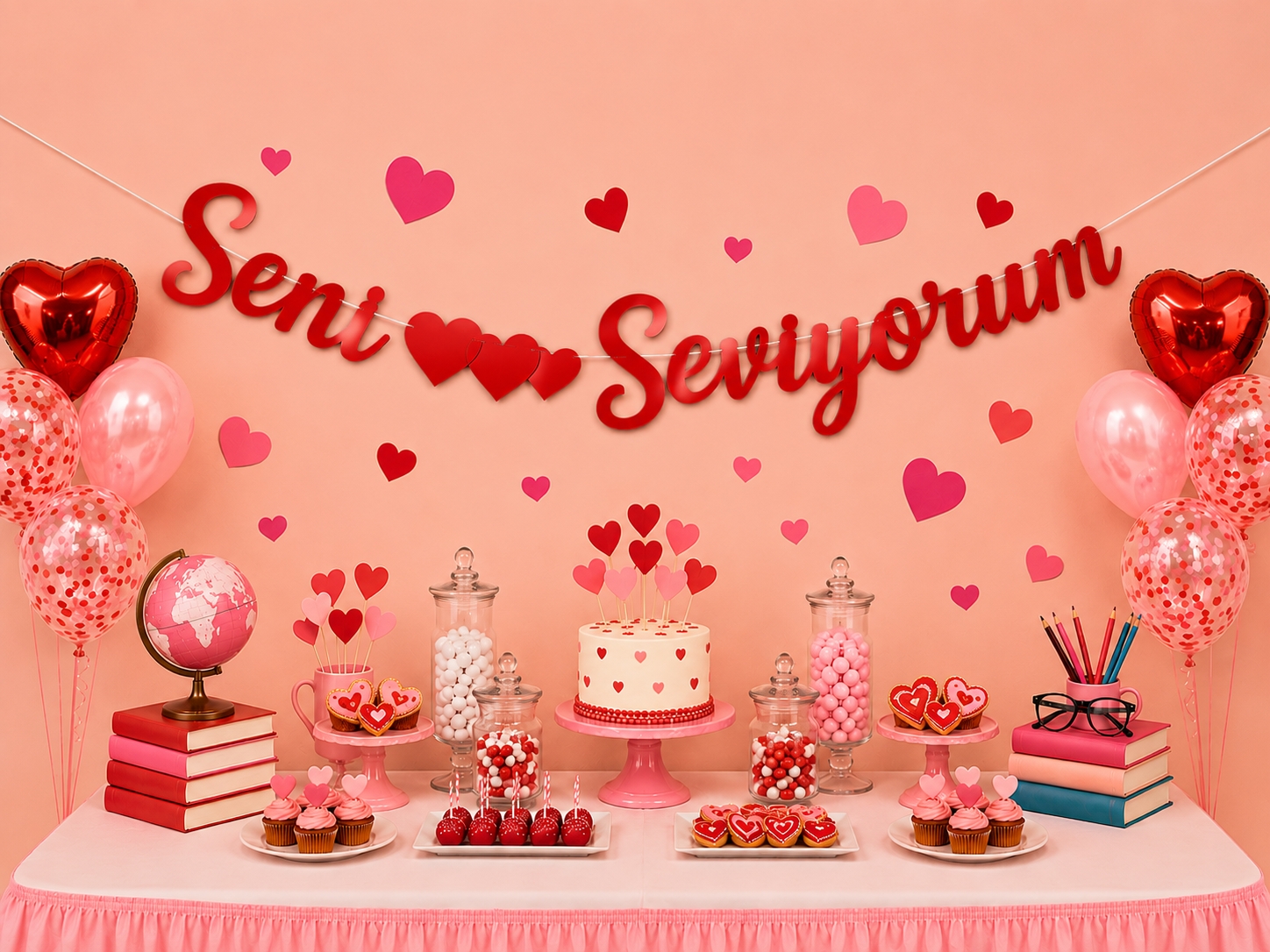 Toptan Kaligrafi Seni Seviyorum Kırmızı