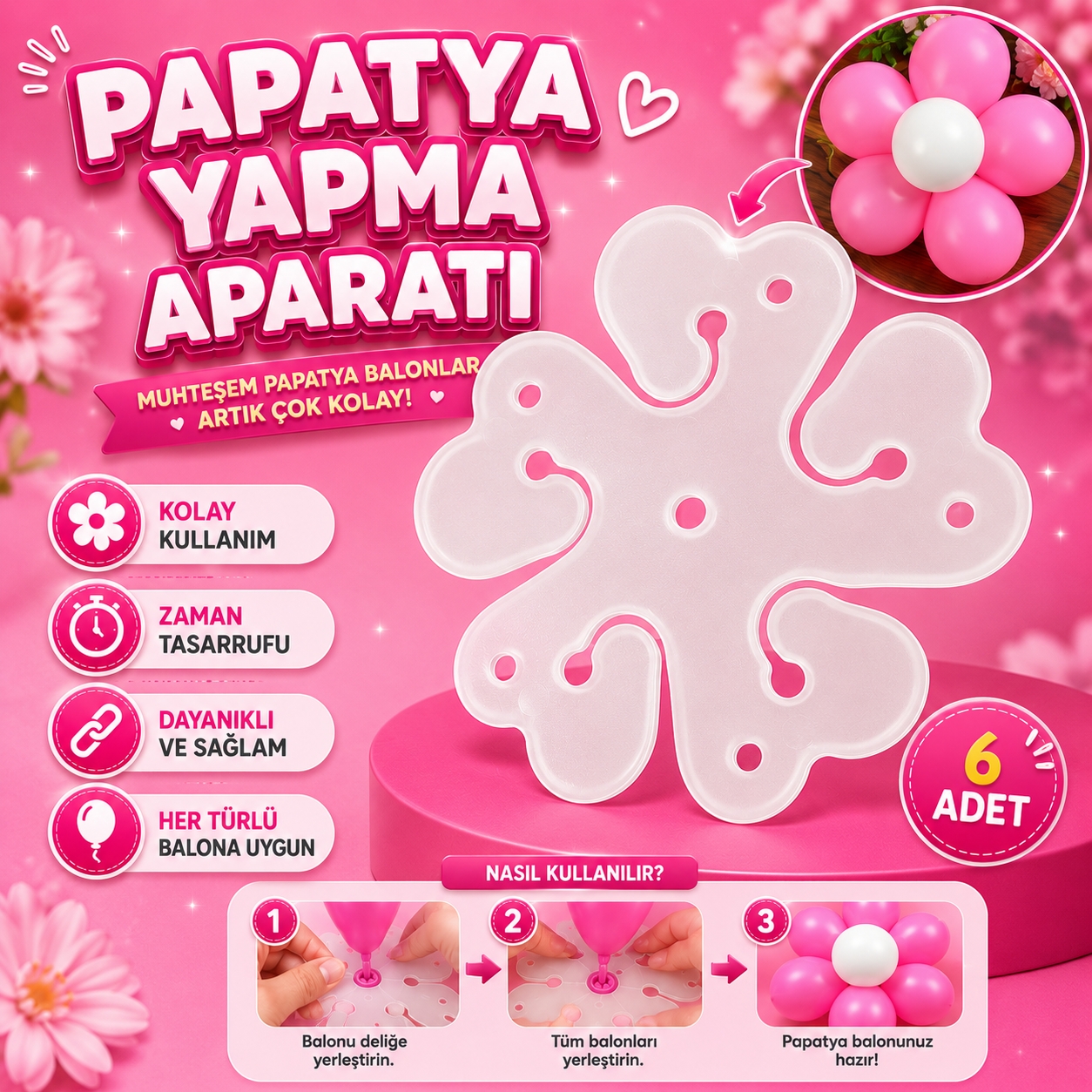 Toptan Balon Papatya Yapma Aparatı 6lı
