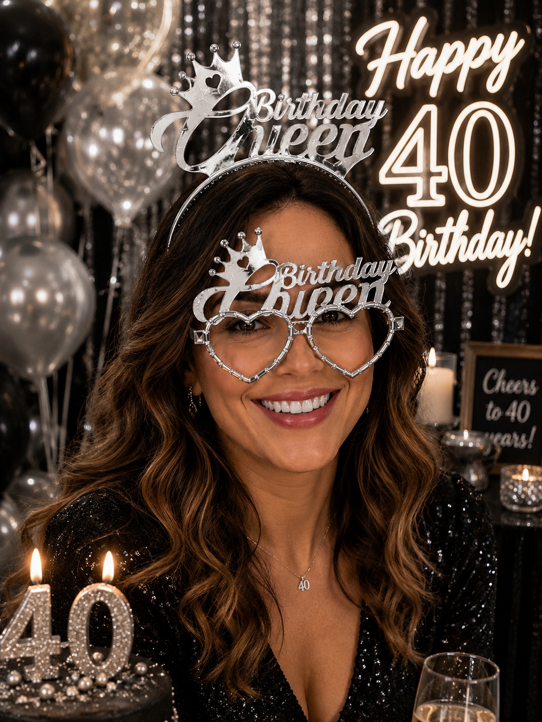 Toptan Taç ve Gözlük Seti Birthday Queen Gümüş