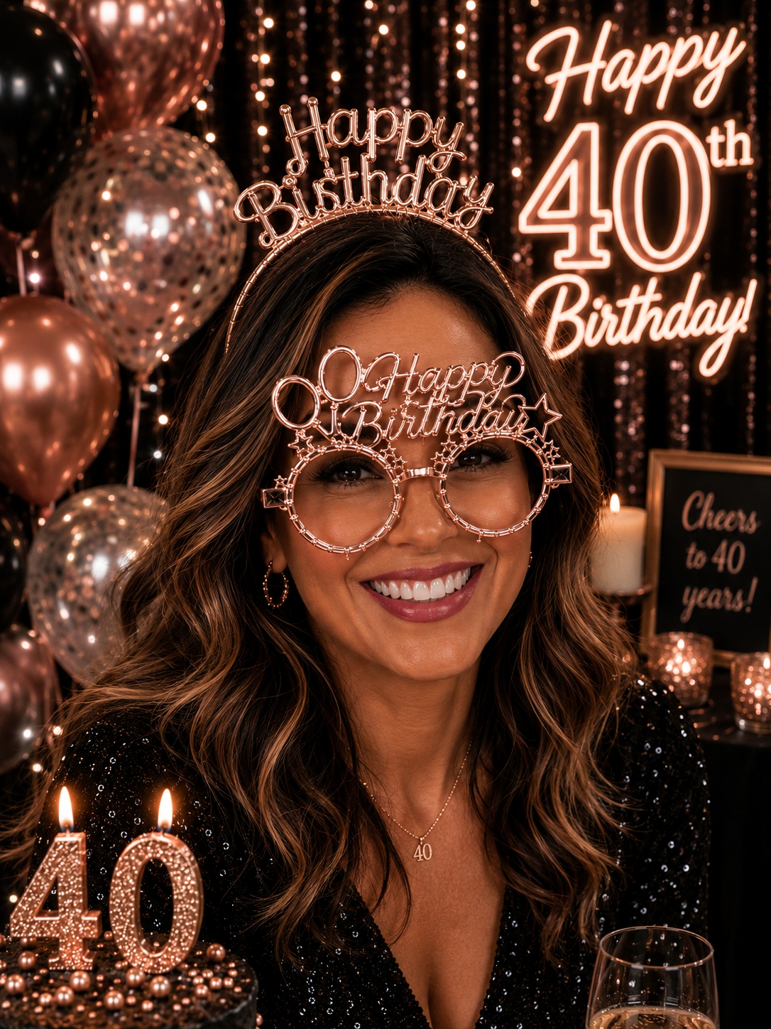 Toptan Taç ve Gözlük Seti Happy Birthday Rosegold