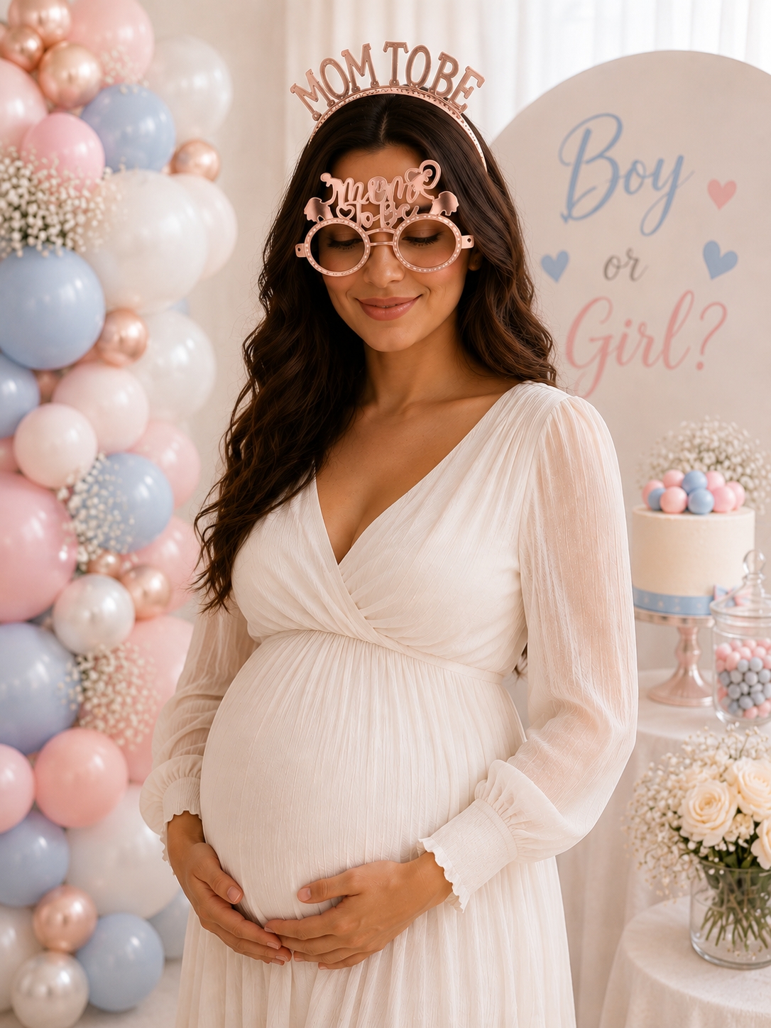 Toptan Taç ve Gözlük Seti Mom to Be Rosegold