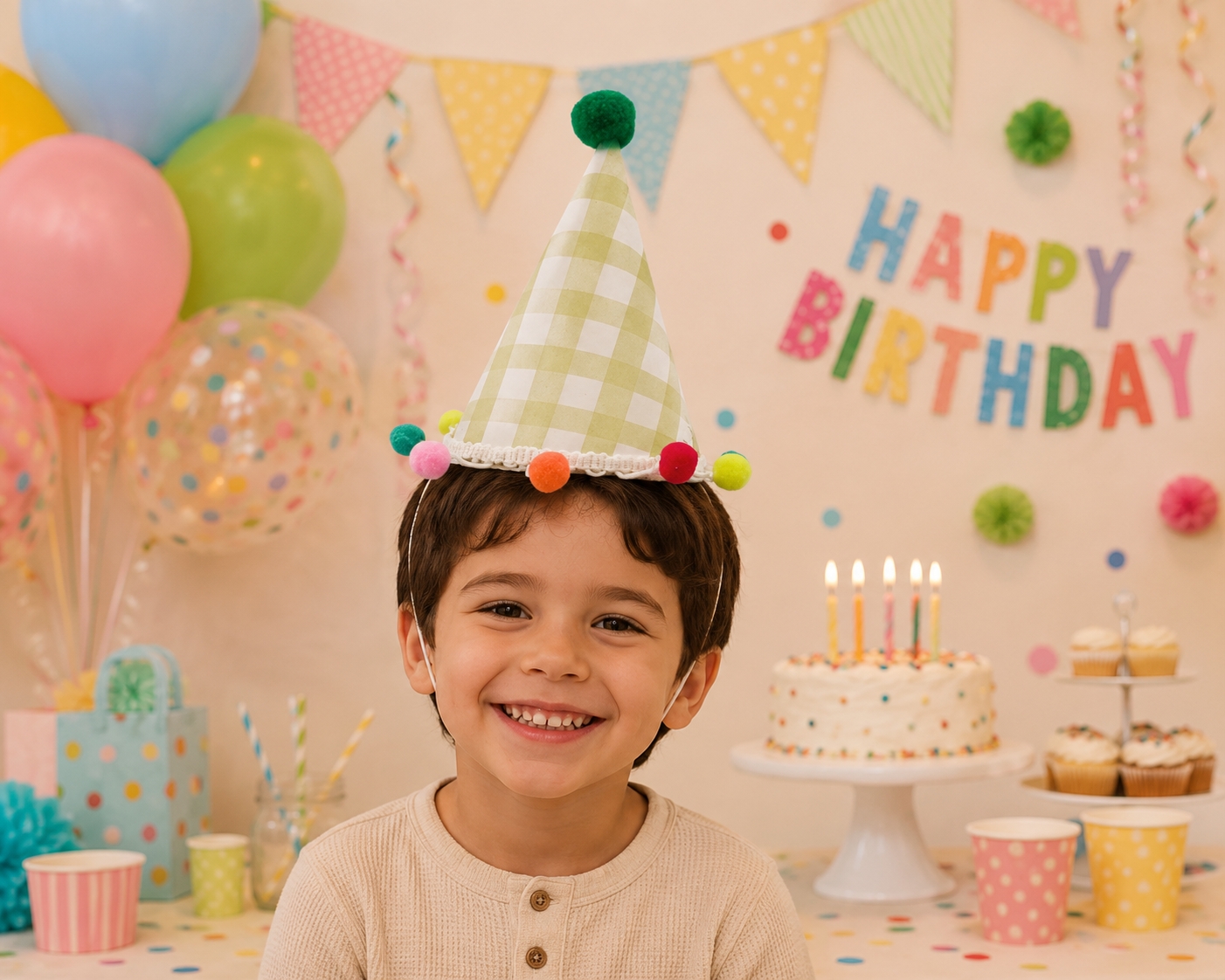 Toptan Ponponlu Ekoseli Şapka 17 cm Yeşil