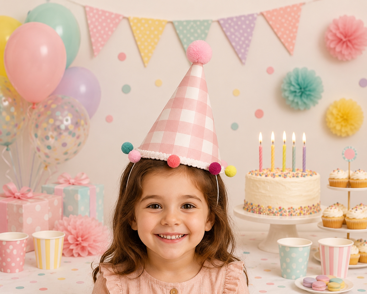 Toptan Ponponlu Ekoseli Şapka 17 cm Pembe