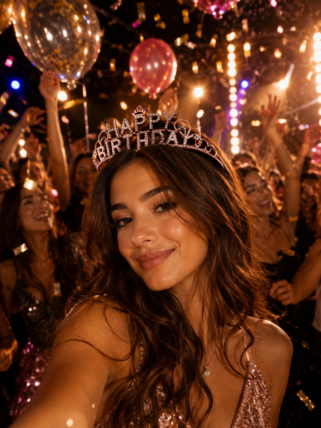 Toptan Taşlı Taç Happy Birthday Rosegold