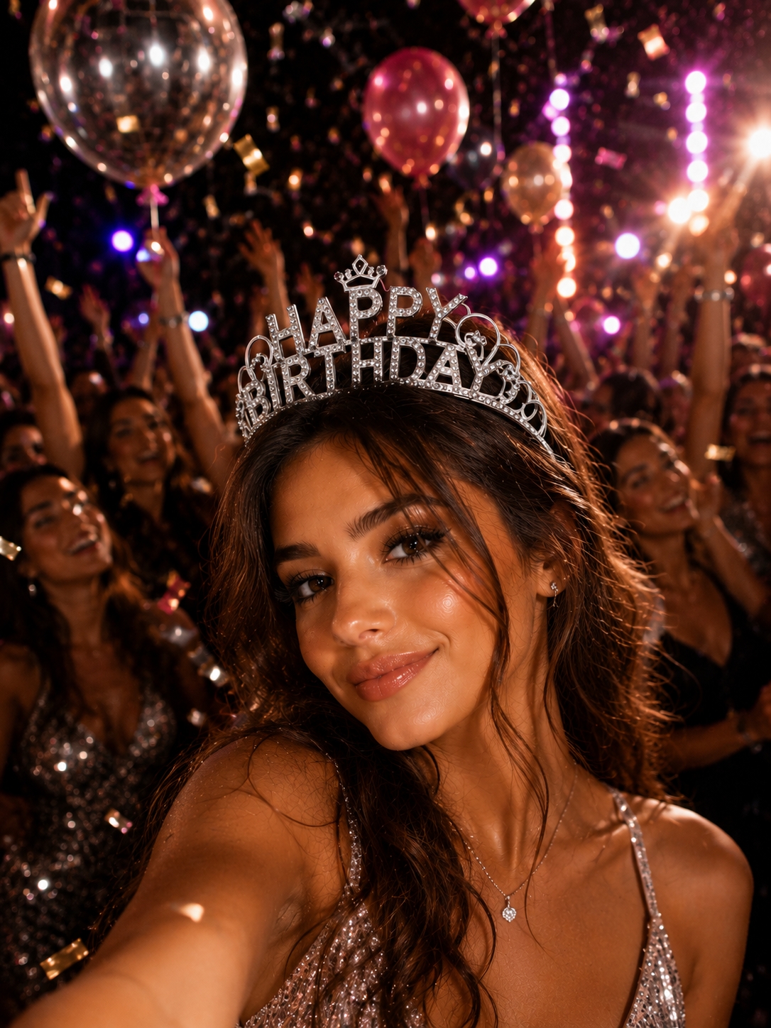 Toptan Taşlı Taç Happy Birthday Gümüş