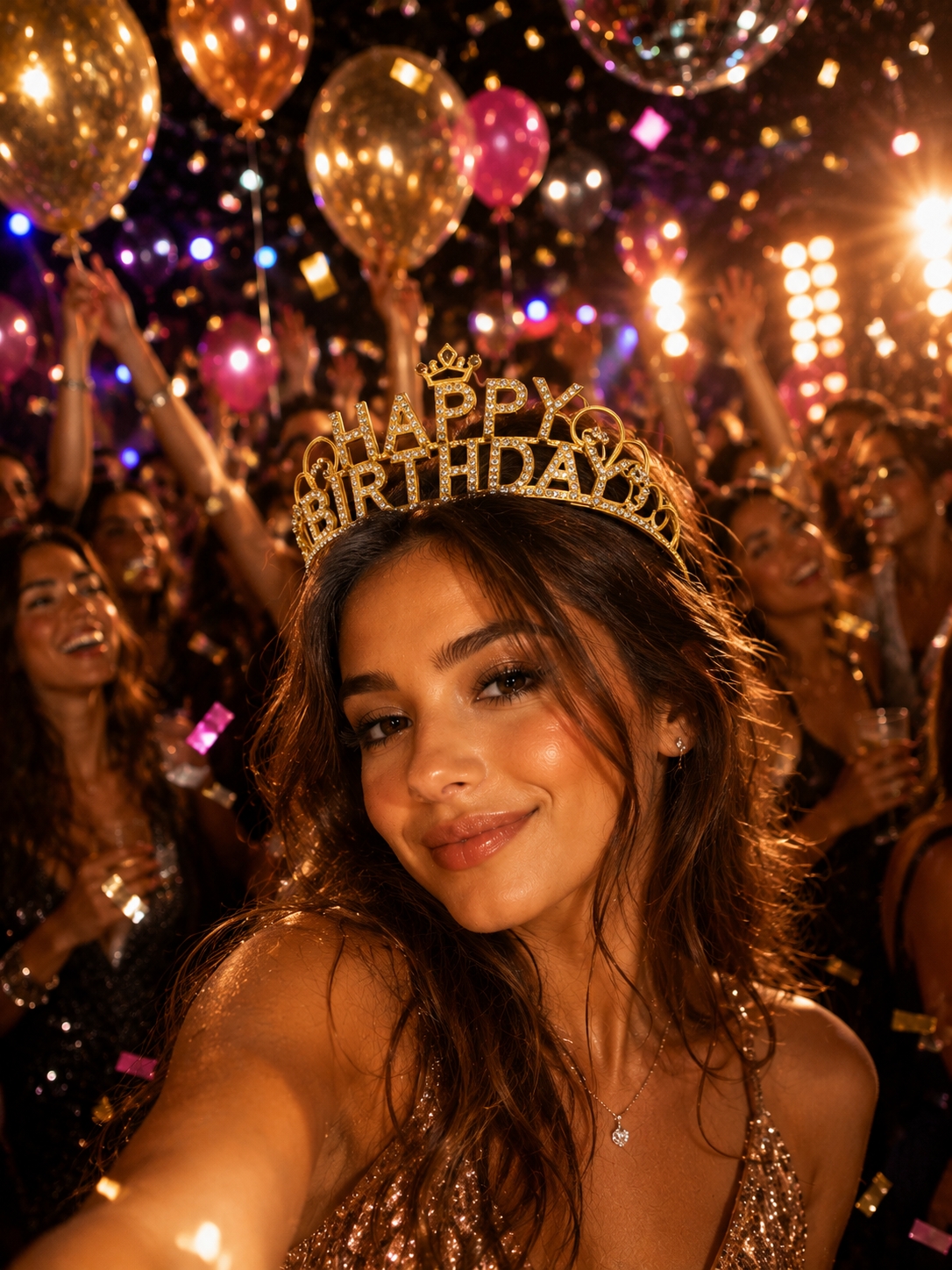 Toptan Taşlı Taç Happy Birthday Gold