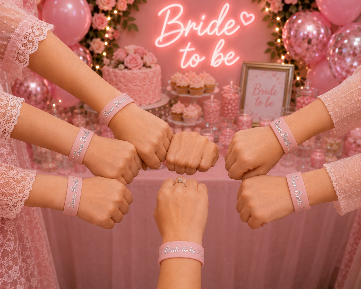 Toptan Bride Bileklik Pembe Üzeri Gold  5 adet