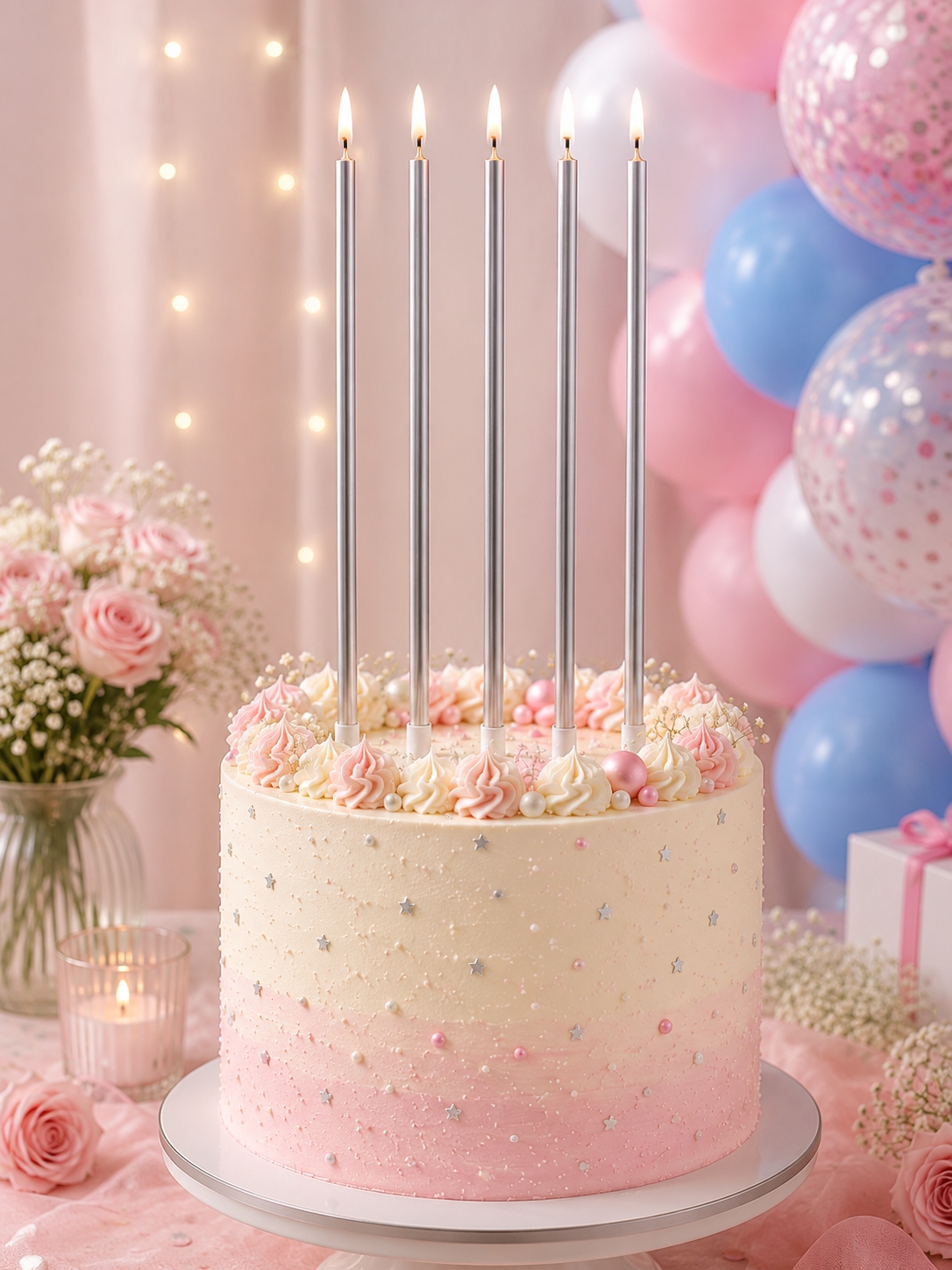 Toptan İnce Uzun Mum Metalik 20 cm 7li