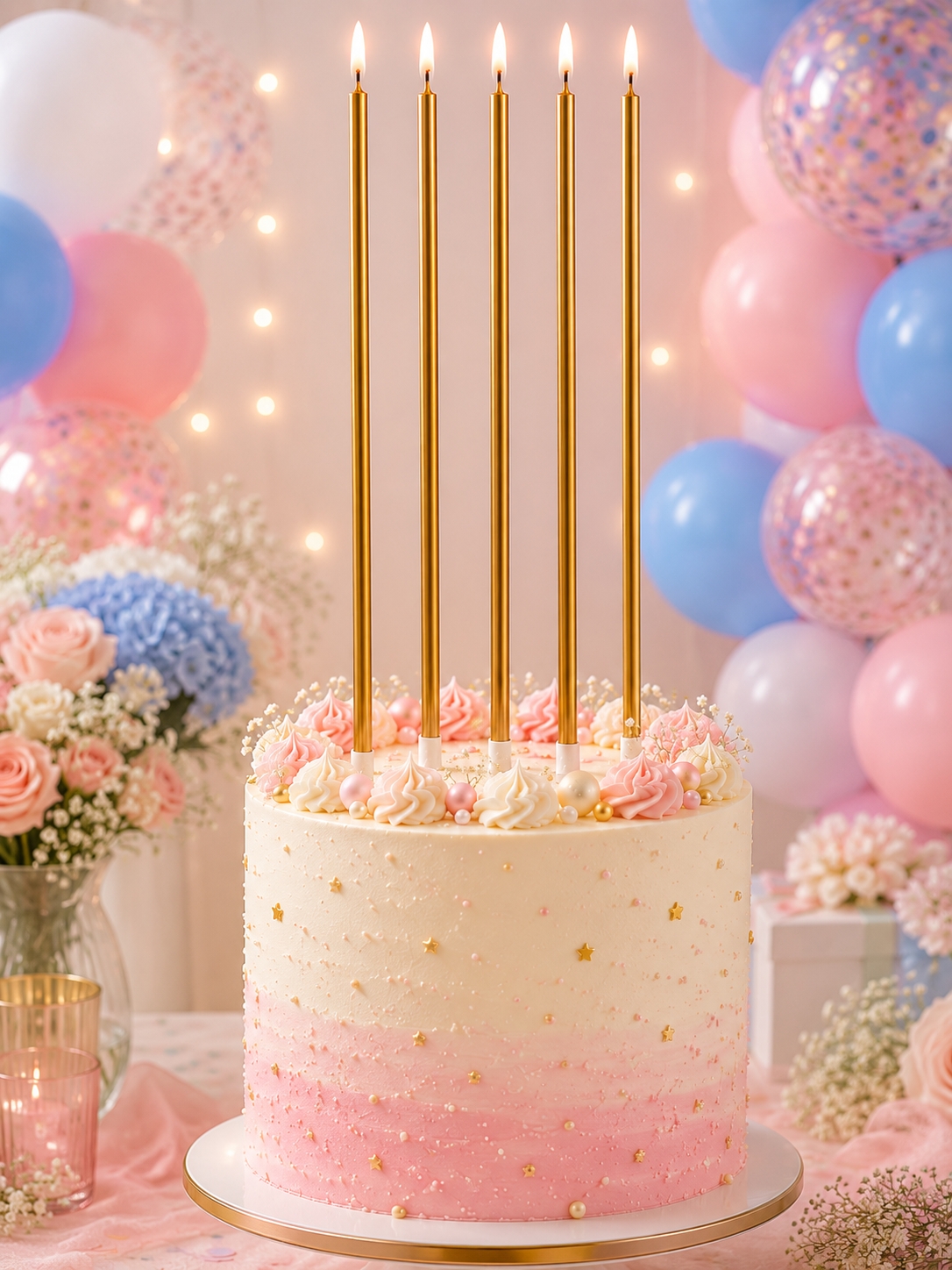 Toptan İnce Uzun Mum Metalik 20 cm 7li