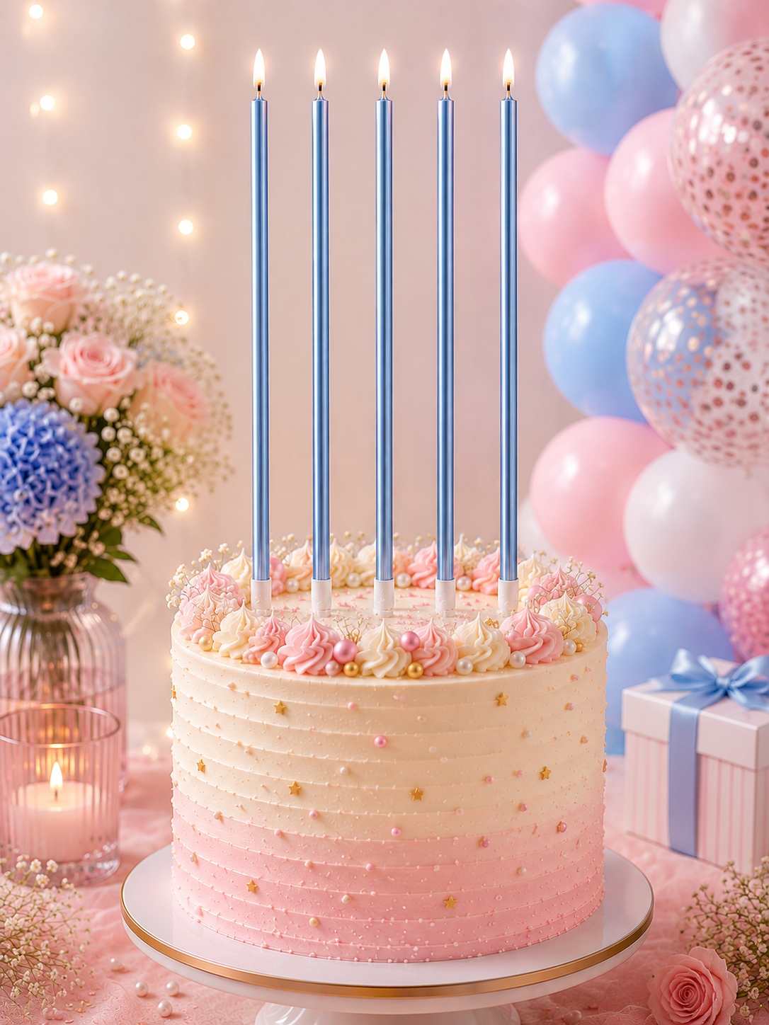 Toptan İnce Uzun Mum Metalik 20 cm 7li