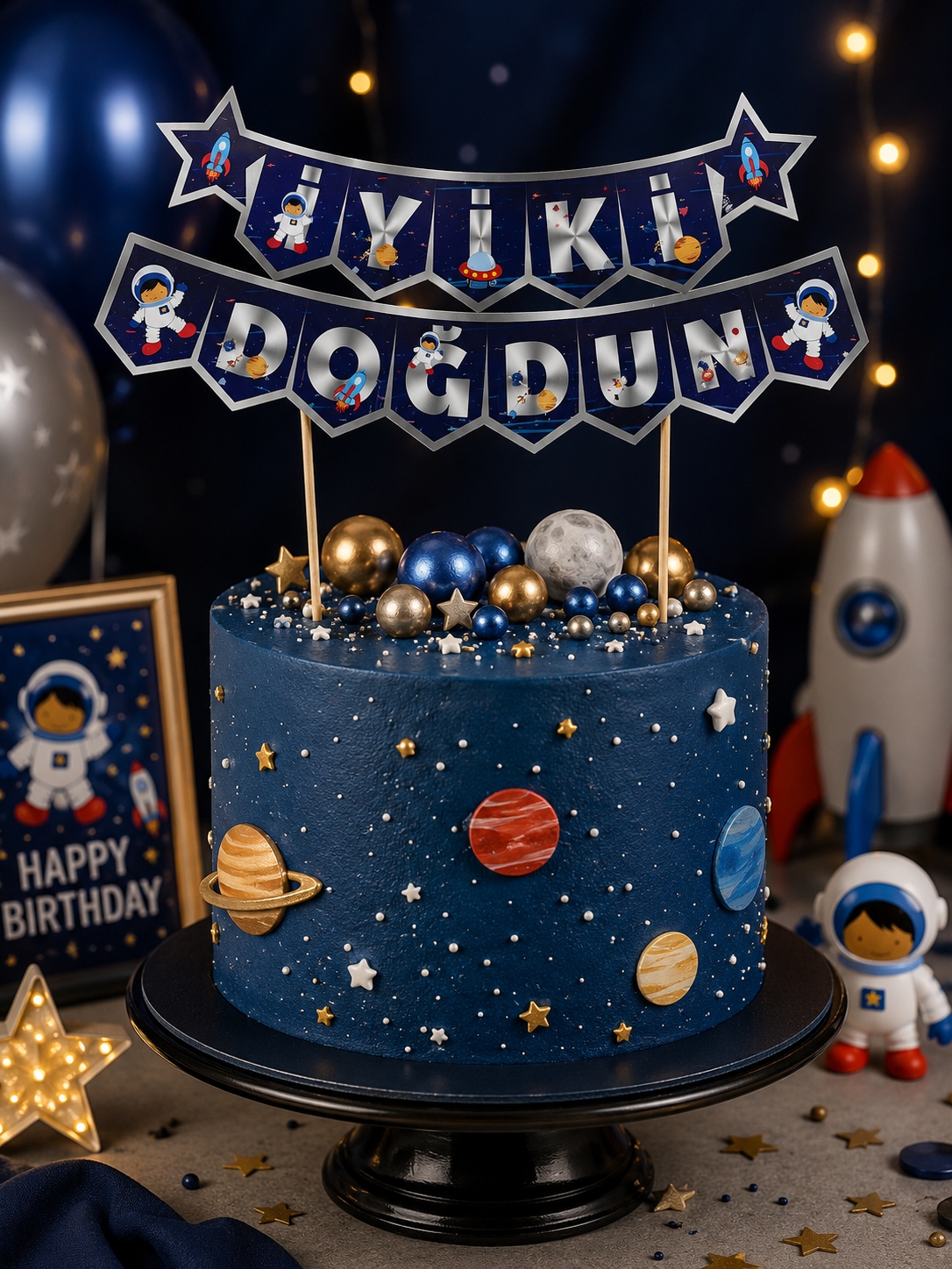 Toptan Pasta Üstü Banner İyiki Doğdun Uzay