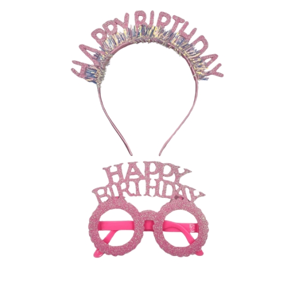 Toptan%20Happy%20Birthday%20Taç%20ve%20Gözlük%20Seti%20Pembe