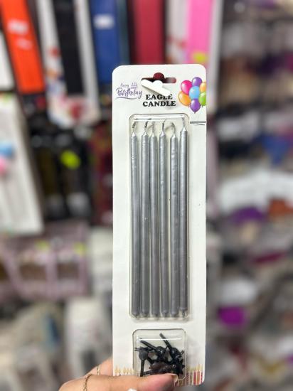 Toptan İnce Uzun Mum Metalik 15 cm 7li