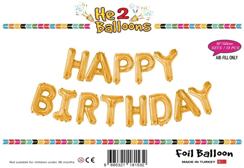 Toptan 16 inç Happy Birthday Gold Folyo Balon