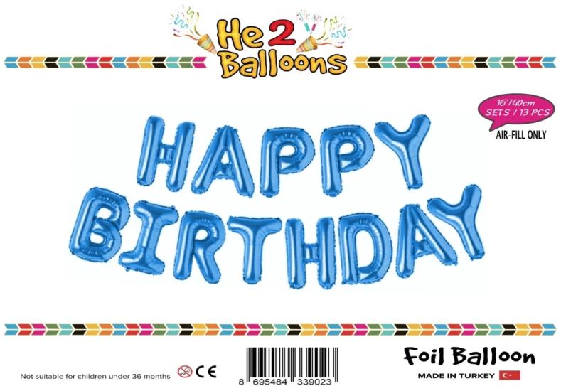 Toptan 16 inç Happy Birthday Mavi Folyo Balon