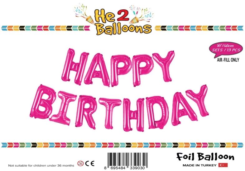 Toptan 16 inç Happy Birthday Pembe Folyo Balon