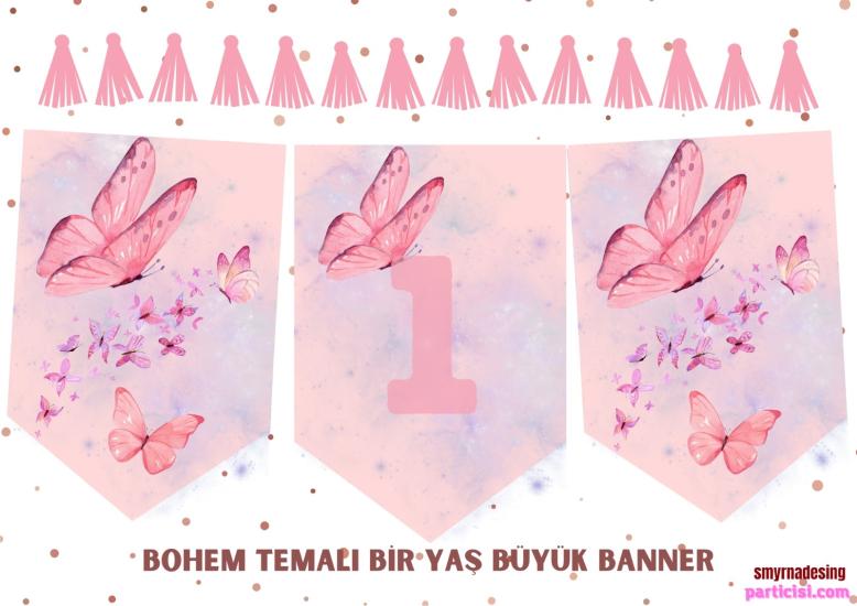 Toptan Kelebek Pembe 1 Yaş Banner 