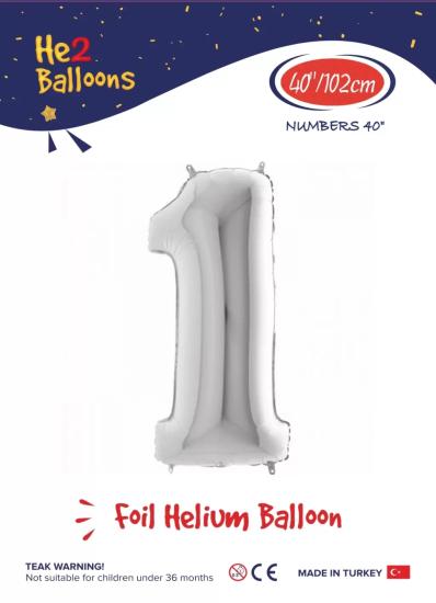 Toptan Rakam Folyo Balon 40 İnç Gümüş-1