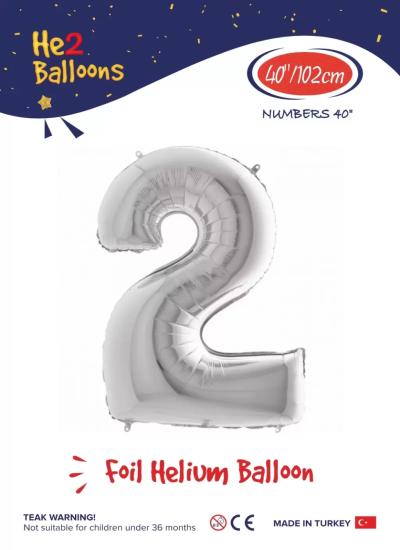 Toptan Rakam Folyo Balon 40 İnç Gümüş-2
