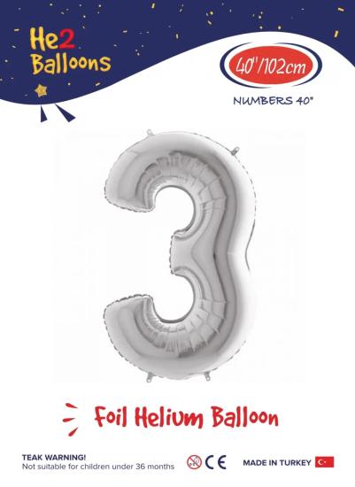 Toptan Rakam Folyo Balon 40 İnç Gümüş-3