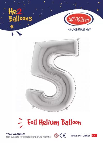 Toptan Rakam Folyo Balon 40 İnç Gümüş-5
