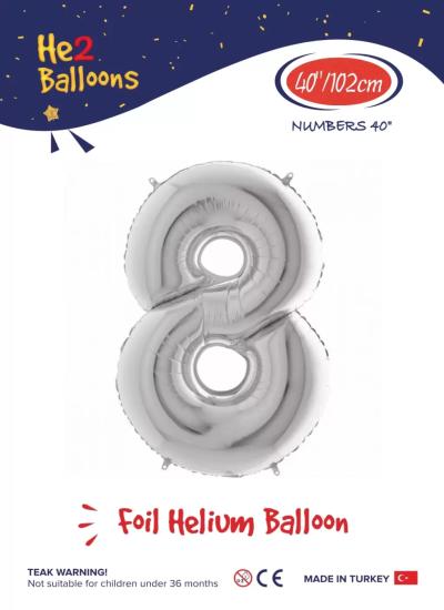 Toptan Rakam Folyo Balon 40 İnç Gümüş-8