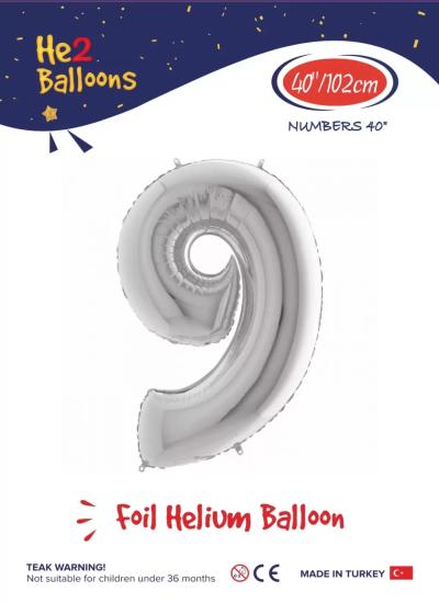 Toptan Rakam Folyo Balon 40 İnç Gümüş-9