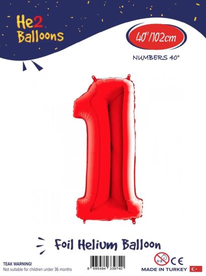 Toptan Rakam Folyo Balon 40 İnç Kırmızı-1