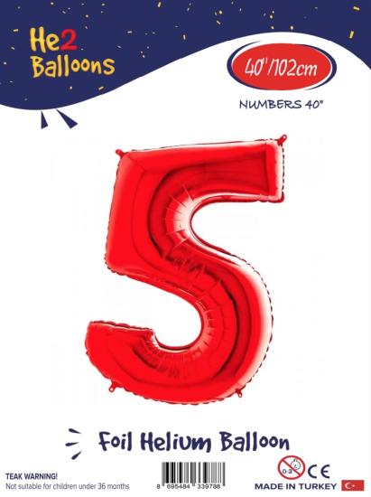 Toptan Rakam Folyo Balon 40 İnç Kırmızı-5