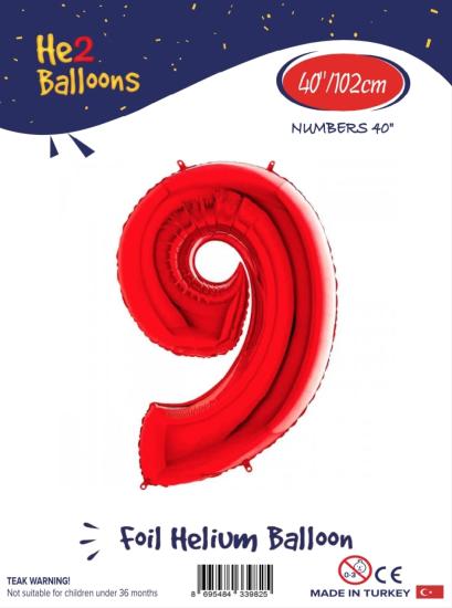 Toptan Rakam Folyo Balon 40 İnç Kırmızı-9
