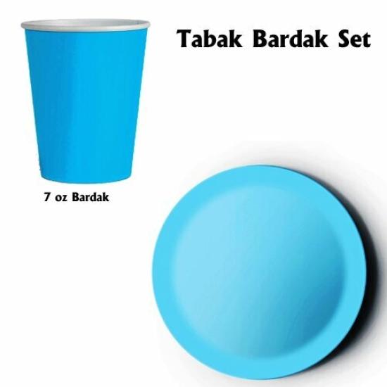Toptan Mavi Tabak Bardak Seti 8li