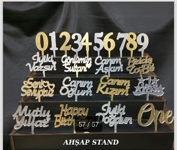 Toptan Pleksi Ahşap Stant Rakam ve Pasta Yazısı