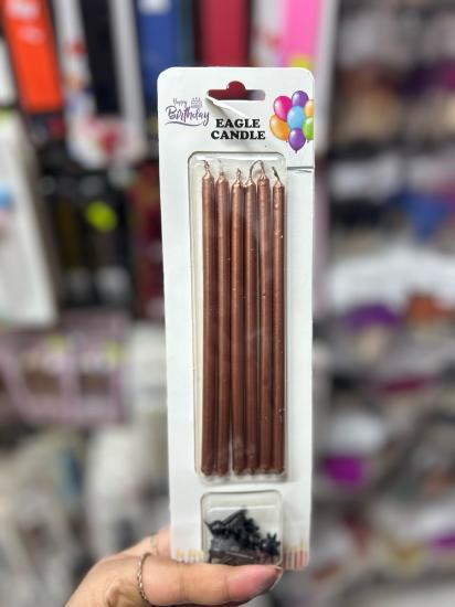 Toptan İnce Uzun Mum Metalik 15 cm 7li