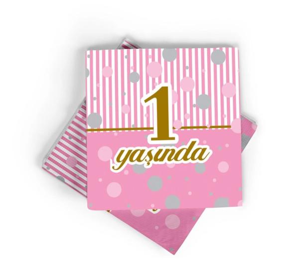 Toptan 1 Yaş Pembe Temalı Peçete 16lı