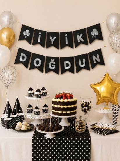 Toptan Siyah Üzeri Gümüş İyi Ki Doğdun Banner