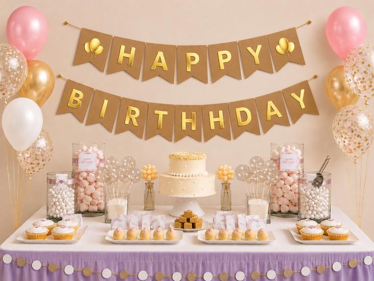 Toptan Kraft Üzeri Gold Happy Birthday Banner