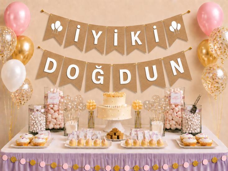 Toptan Kraft Üzeri Beyaz İyi Ki Doğdun Banner