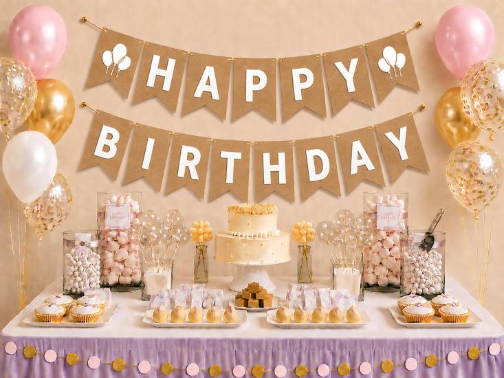 Toptan Kraft Üzeri Beyaz Happy Birthday Banner