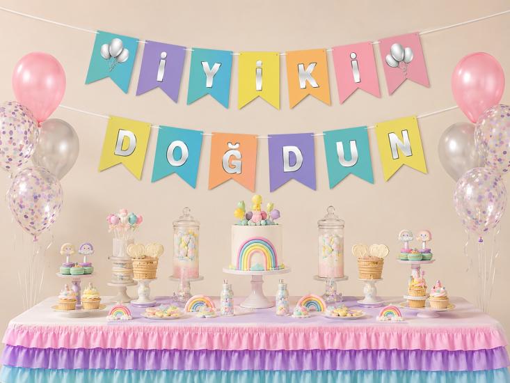 Toptan Makaron Üzeri Gümüş İyi Ki Doğdun Banner