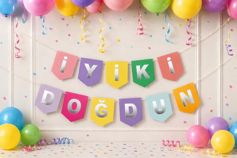 Toptan Rengarenk Üzeri Gümüş İyi Ki Doğdun Banner